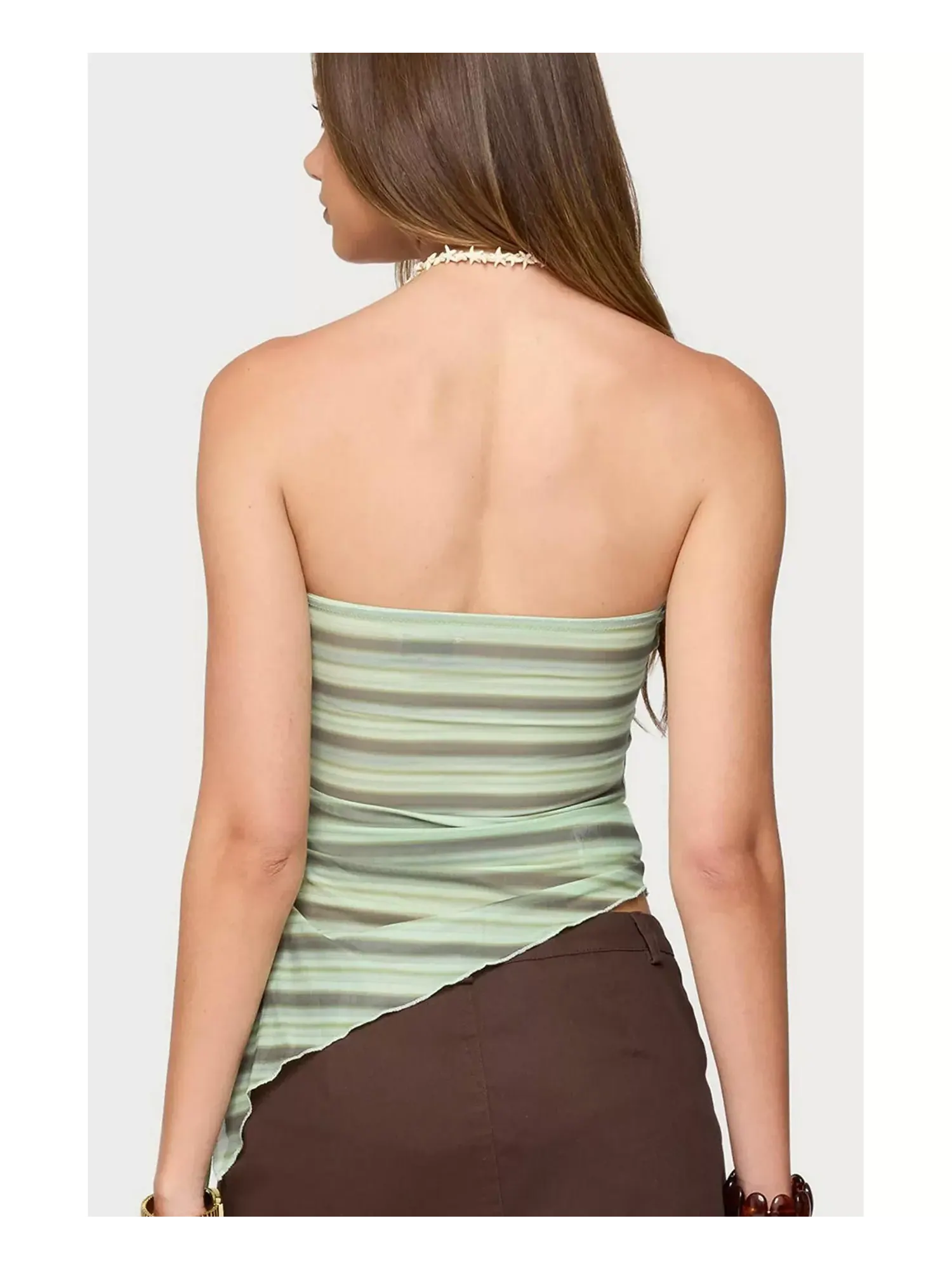 Топ Edikted Sari Striped Strapless Asymmetric — изображение 3 из 5, зеленый