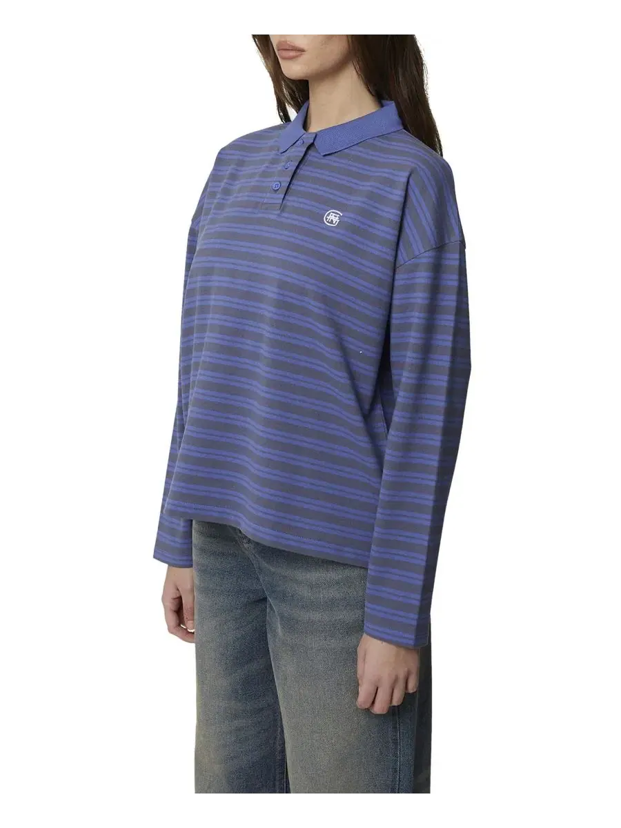 Женская футболка-поло с длинным рукавом и полоской, модель Striped Polo Good For Nothing — изображение 2 из 6, синий