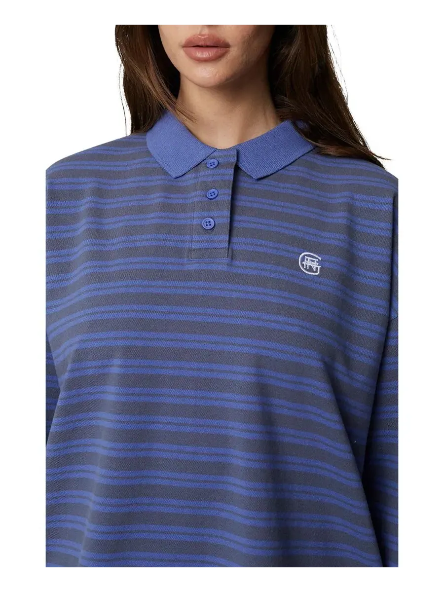 Женская футболка-поло с длинным рукавом и полоской, модель Striped Polo Good For Nothing — изображение 4 из 6, синий
