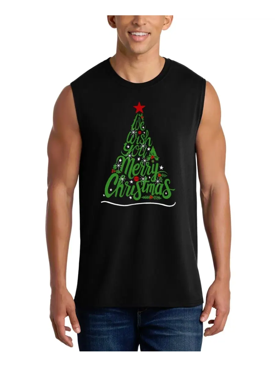 Майка без рукавов с принтом Merry Christmas Tree Script LA Pop Art — изображение 1 из 4, черный