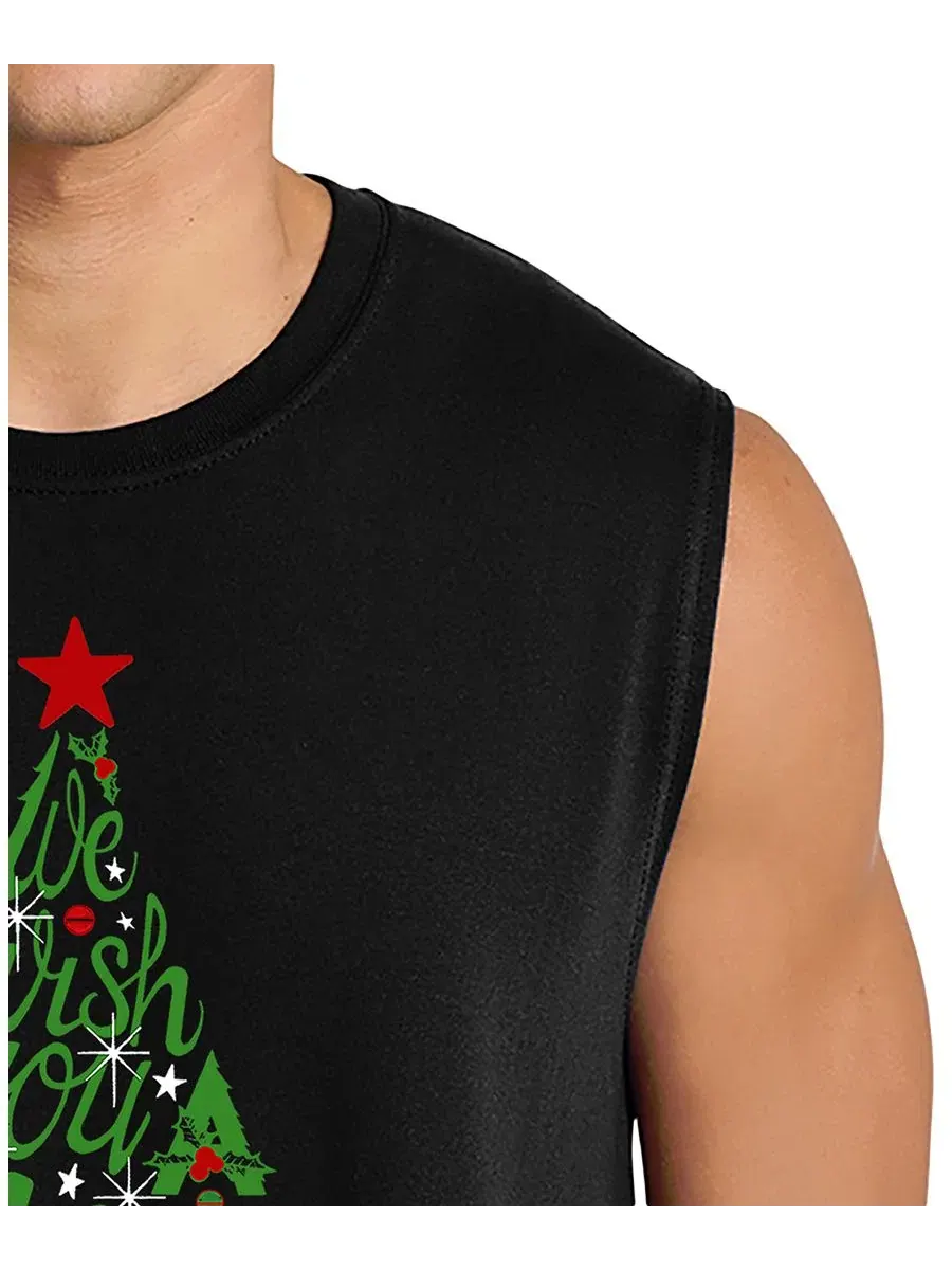 Майка без рукавов с принтом Merry Christmas Tree Script LA Pop Art — изображение 2 из 4, черный