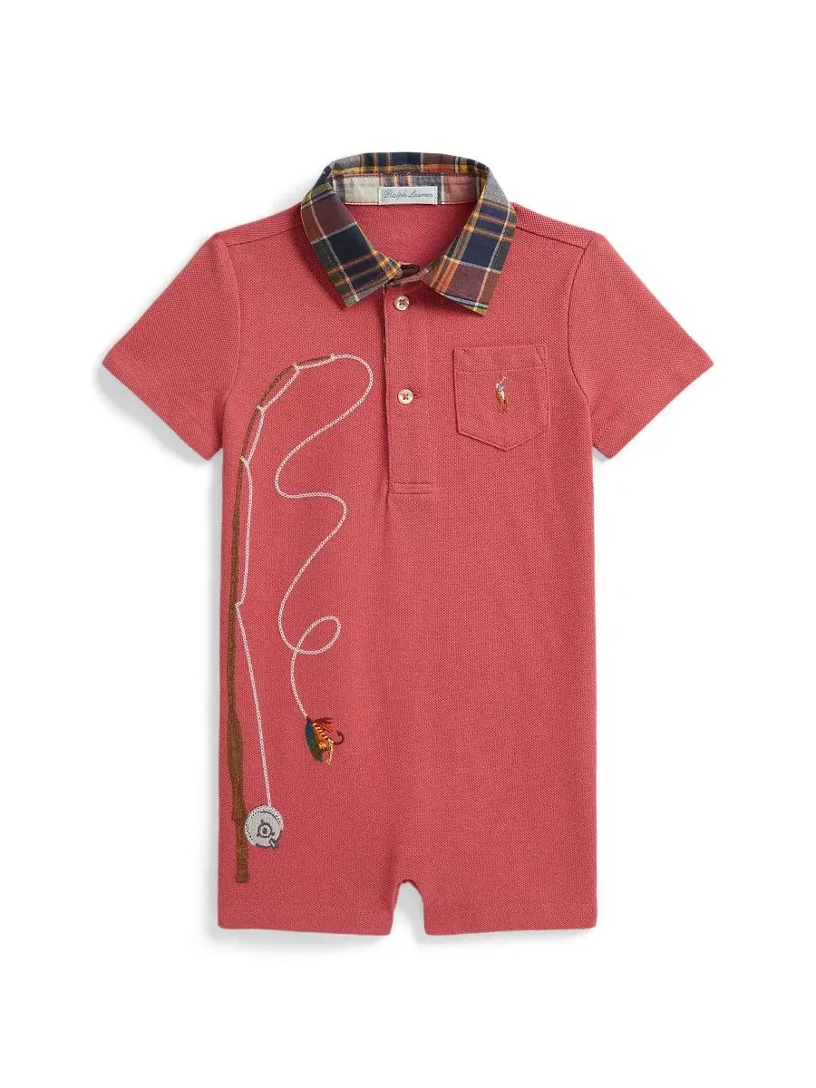 Боди-комбинезон с воротником-поло и вышивкой Fishing Pole Polo Ralph Lauren