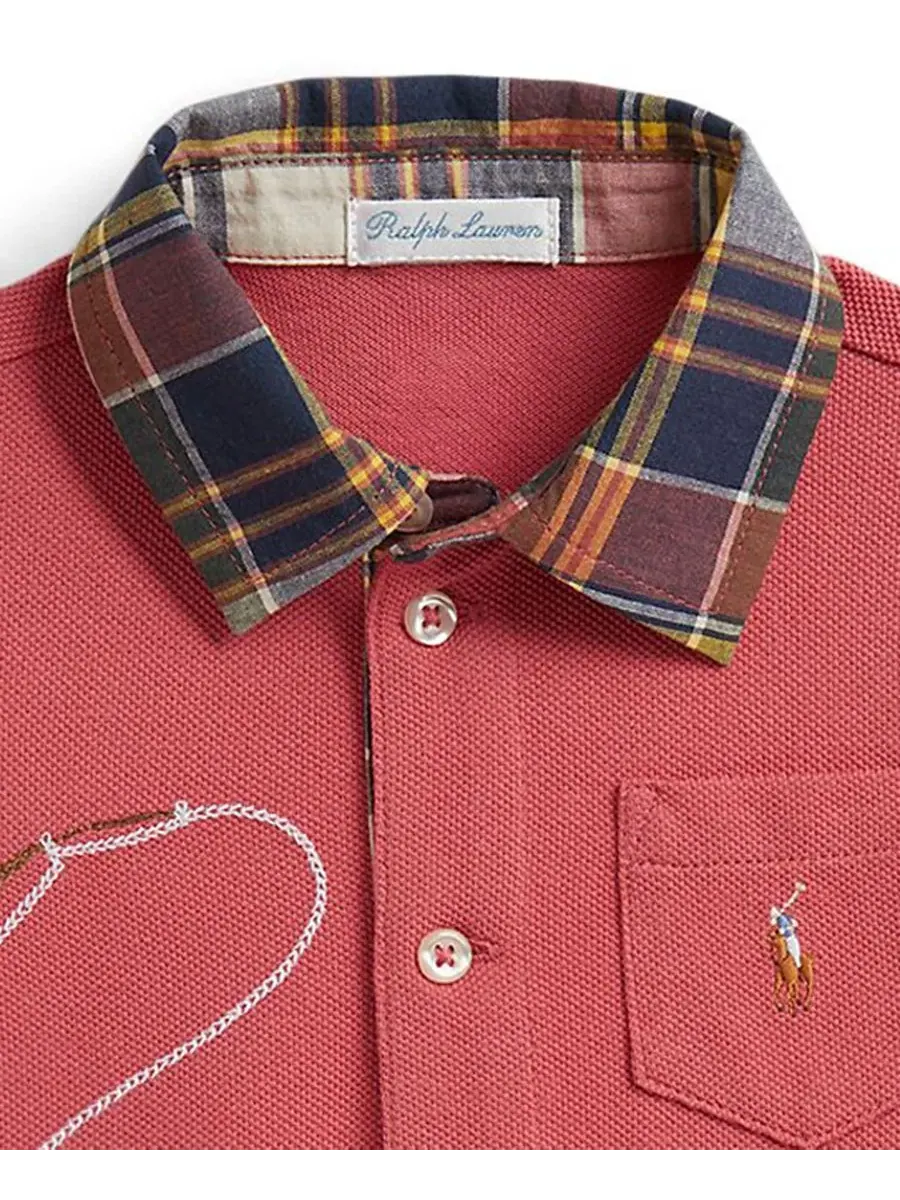 Боди-комбинезон с воротником-поло и вышивкой Fishing Pole Polo Ralph Lauren — изображение 3 из 4, красный