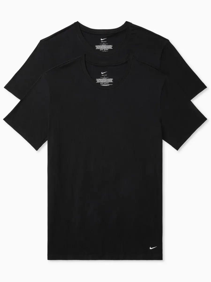 Мужские хлопковые эластичные майки с круглым вырезом Dri-FIT Essential, комплект из 2 штук Nike — изображение 1 из 4, черный