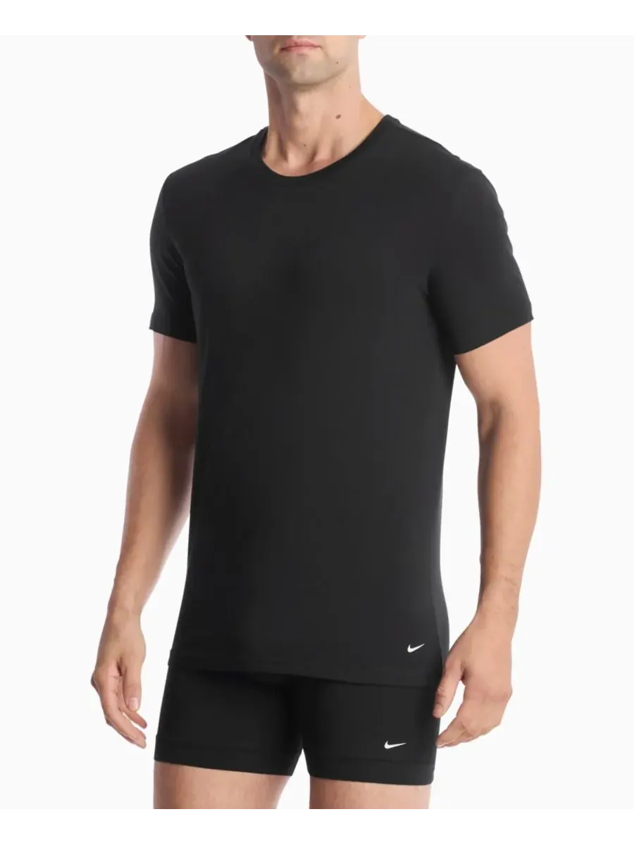 Мужские хлопковые эластичные майки с круглым вырезом Dri-FIT Essential, комплект из 2 штук Nike — изображение 3 из 4, черный