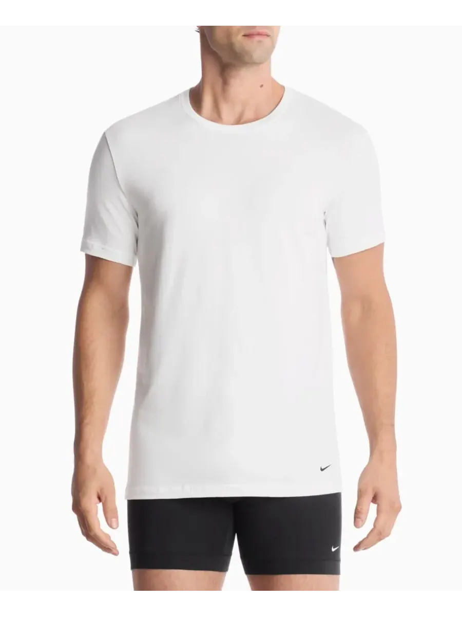 Мужские хлопковые эластичные майки с круглым вырезом Dri-FIT Essential, комплект из 2 штук Nike — изображение 2 из 4, белый