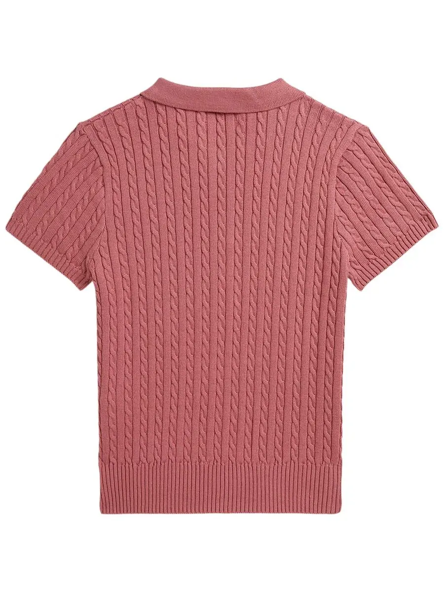 Детский свитер с поло-воротником Polo Ralph Lauren — изображение 2 из 3, розовый