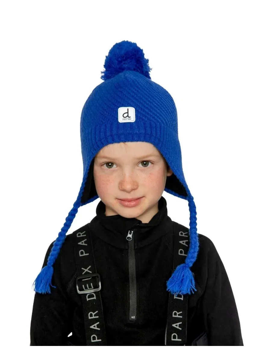 Зимняя шапка-ушанка с помпоном Peruvian Knit Hat Deux par Deux — изображение 2 из 5, синий