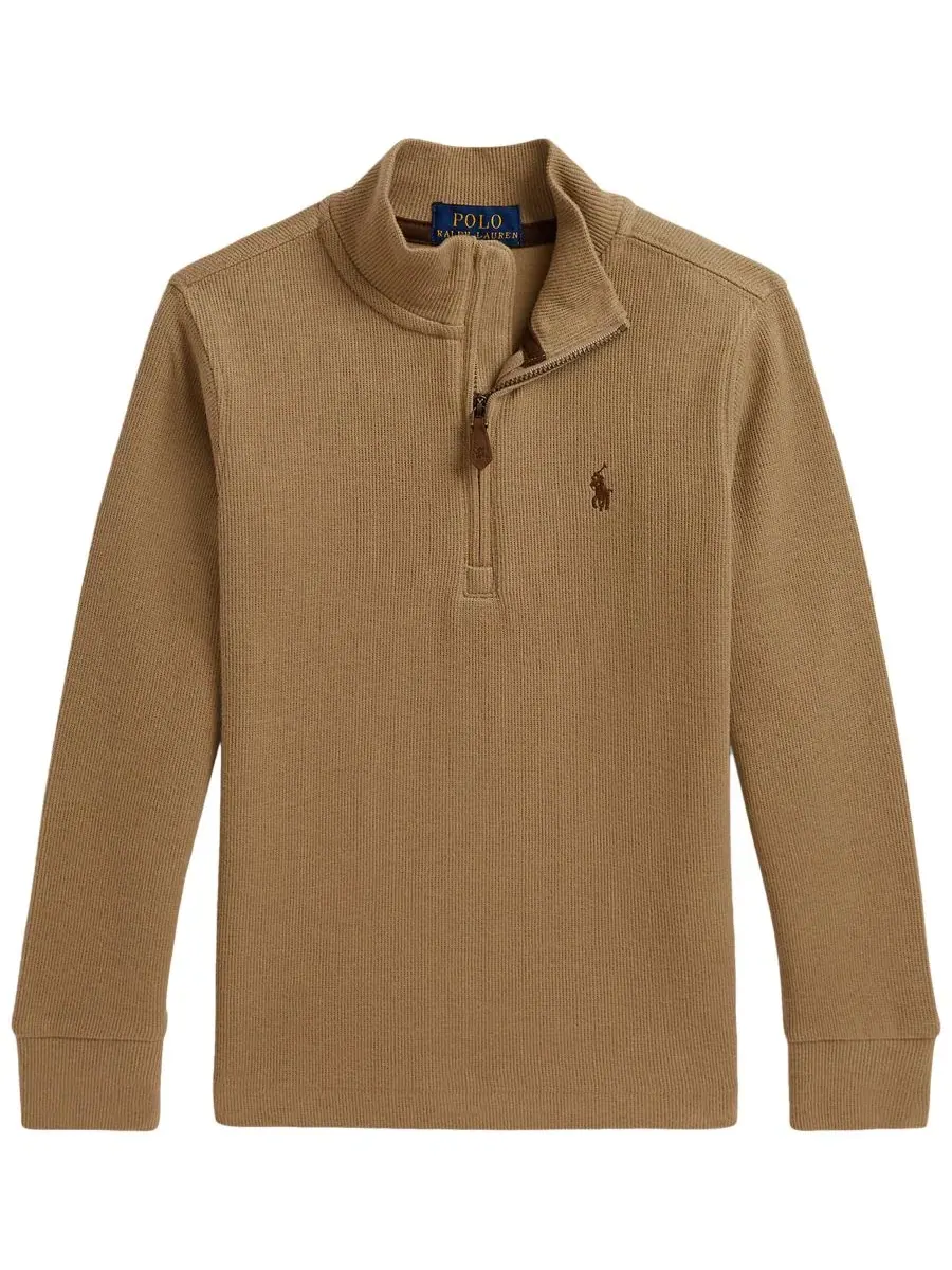Свитер с воротником-стойкой и четверть-застежкой Estate Rib Polo Ralph Lauren — изображение 1 из 3, верблюжий