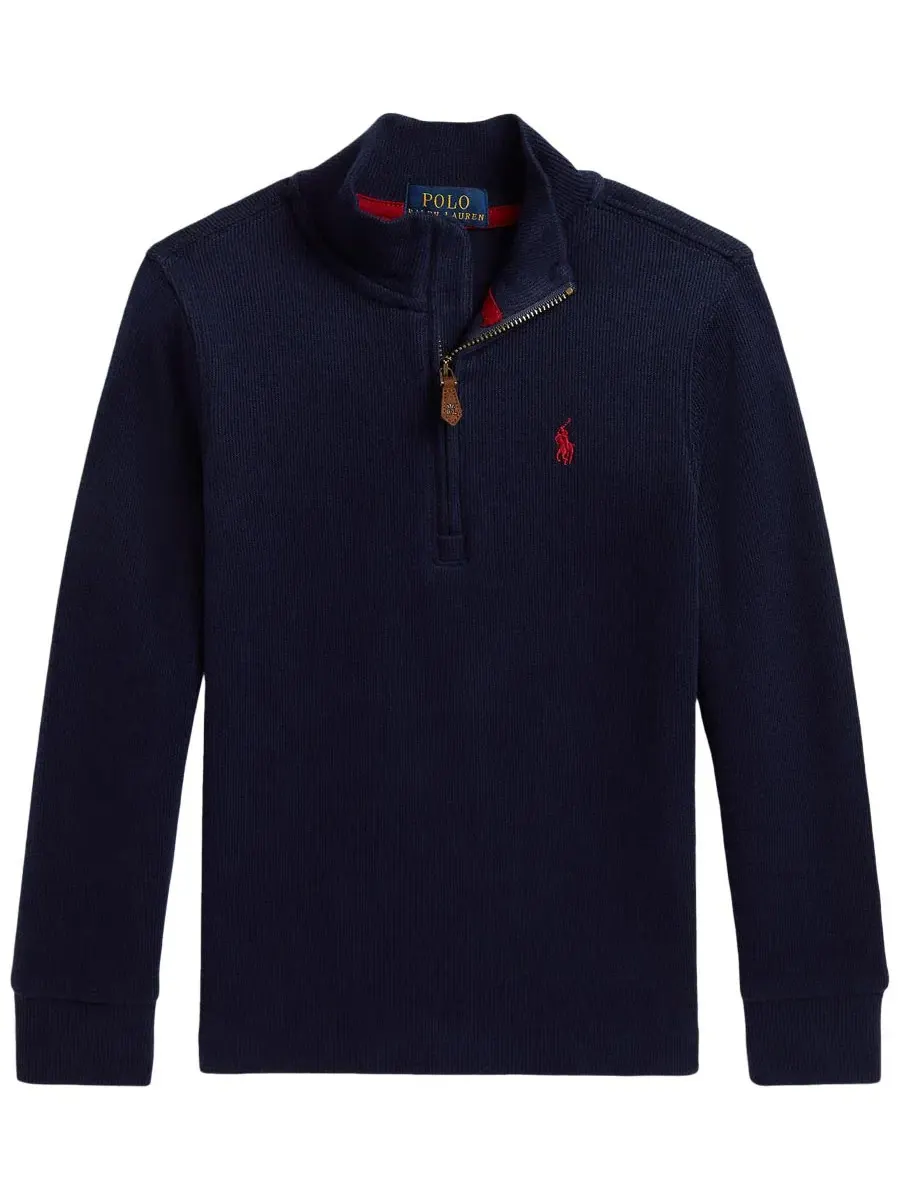 Свитер с воротником-стойкой и четверть-застежкой Estate Rib Boys 2T-7 Polo Ralph Lauren — изображение 1 из 3, темно-синий