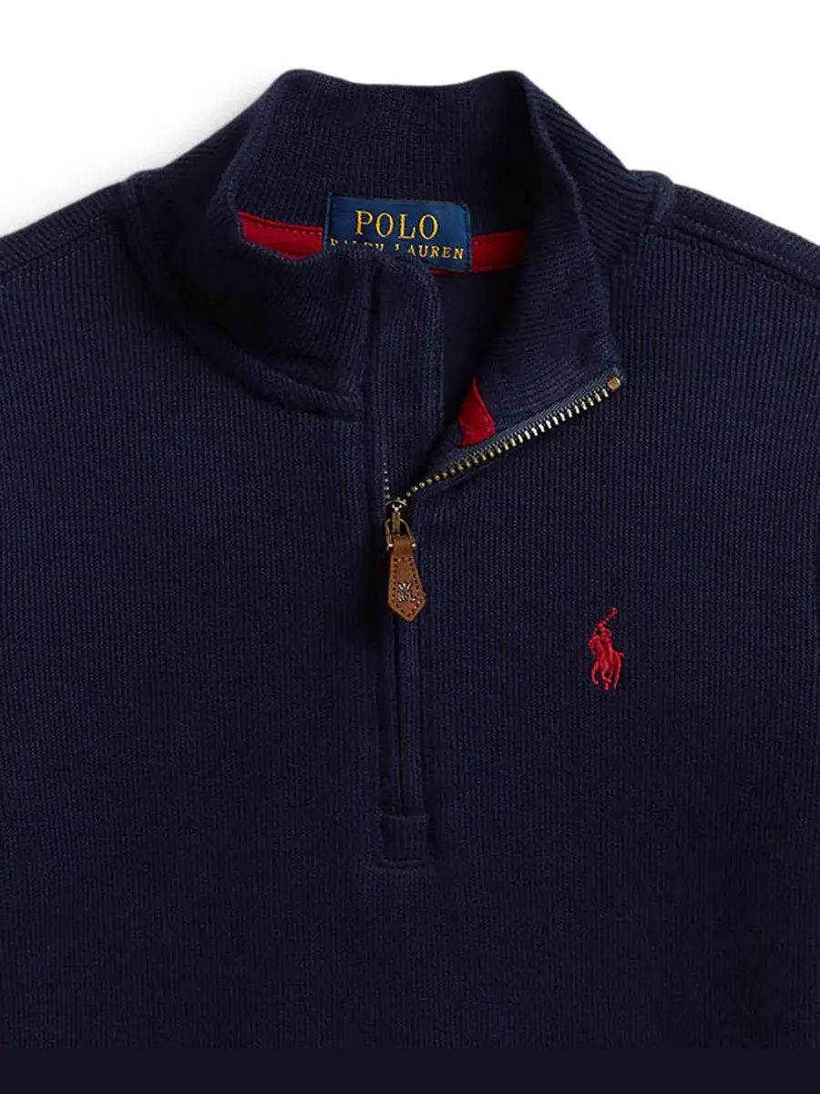 Свитер с воротником-стойкой и четверть-застежкой Estate Rib Boys 2T-7 Polo Ralph Lauren — изображение 3 из 3, темно-синий