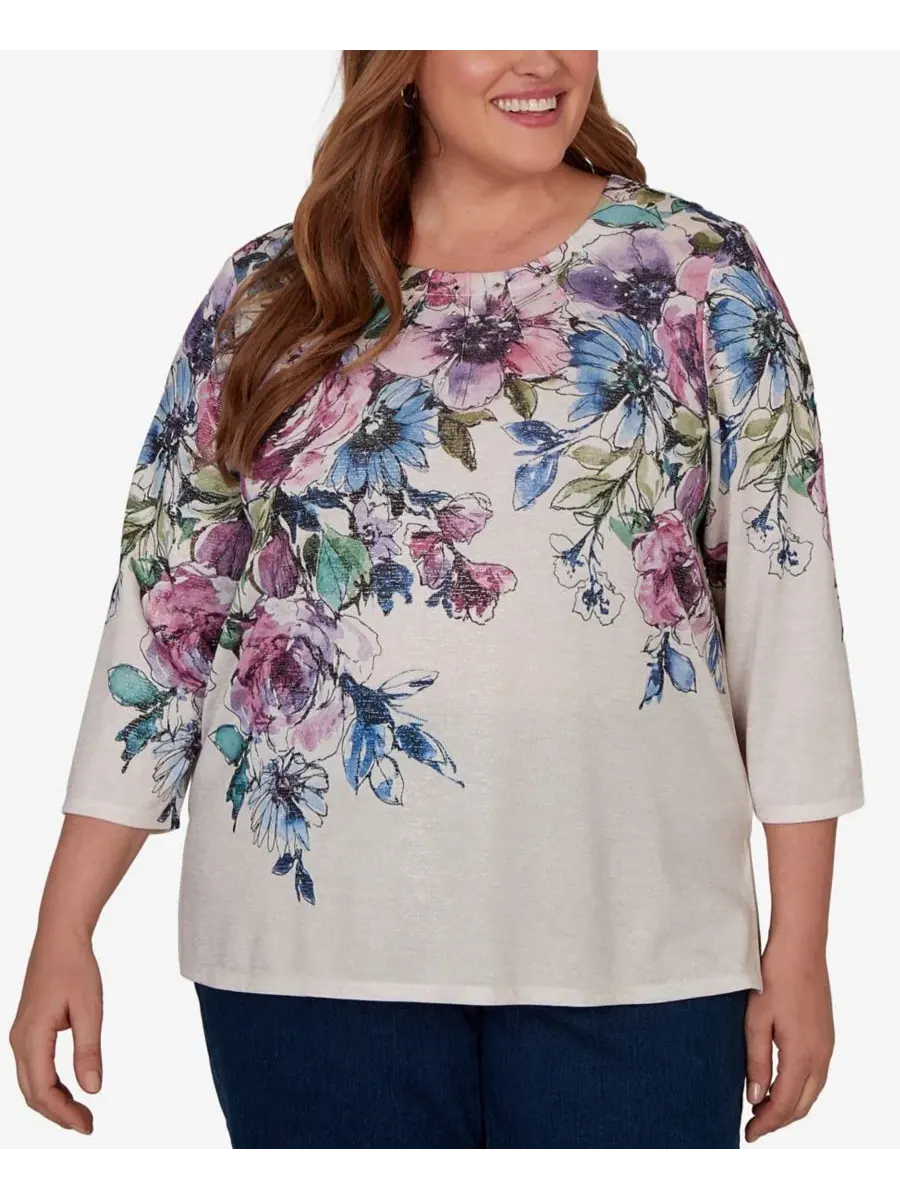 Топ трикотажный с принтом Falling Roses, Plus Size Alfred Dunner — изображение 1 из 5, мульти