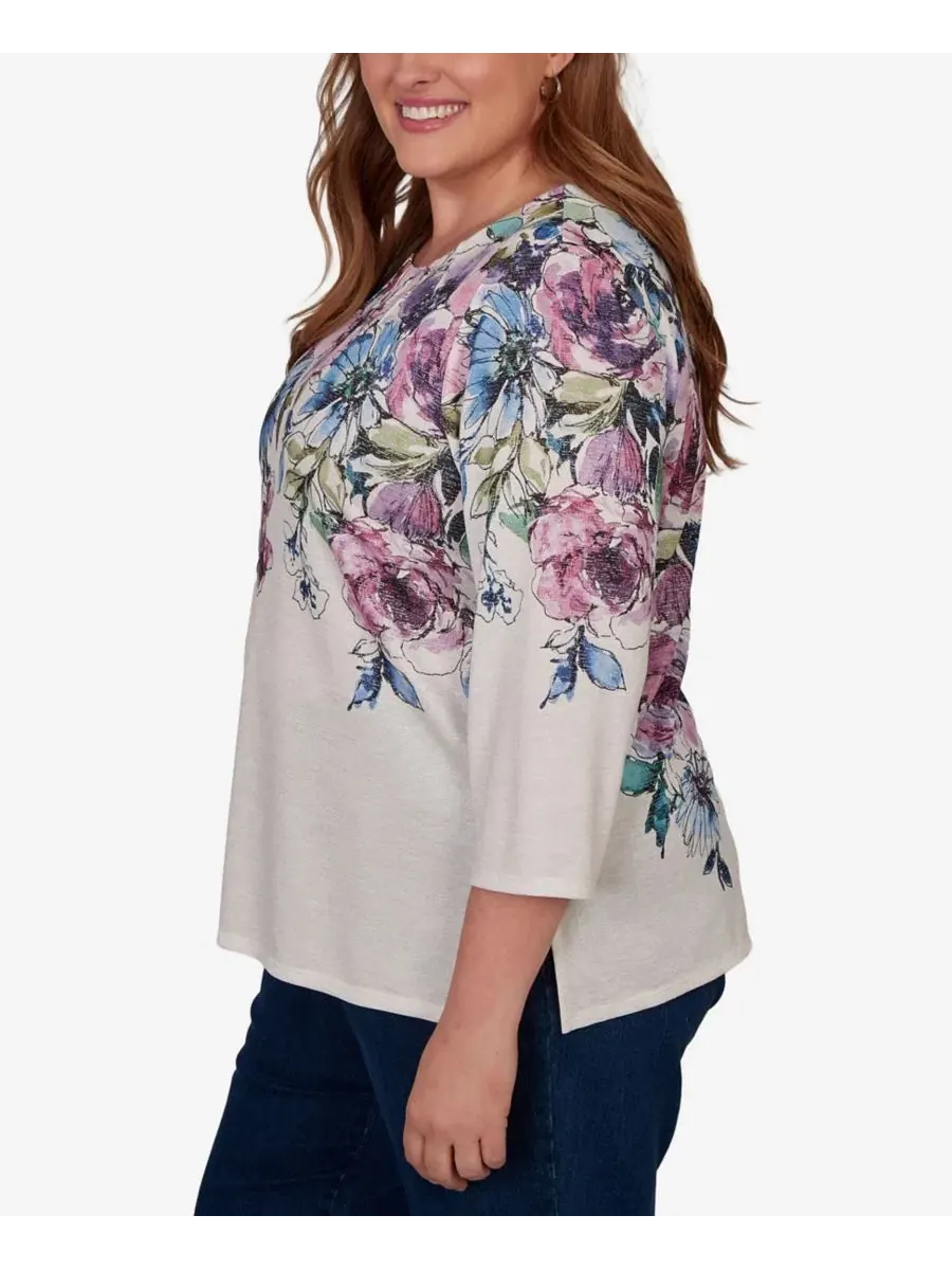 Топ трикотажный с принтом Falling Roses, Plus Size Alfred Dunner — изображение 3 из 5, мульти