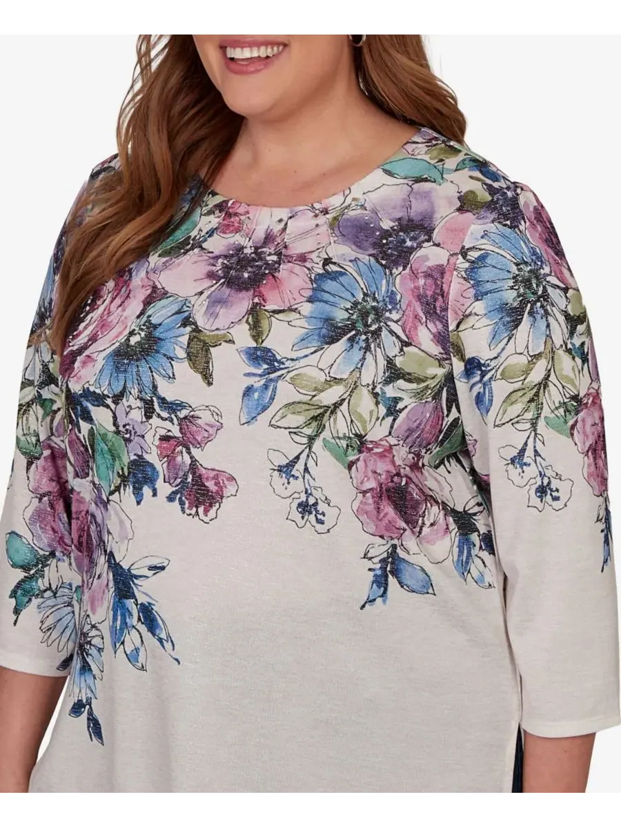 Топ трикотажный с принтом Falling Roses, Plus Size Alfred Dunner — изображение 4 из 5, мульти