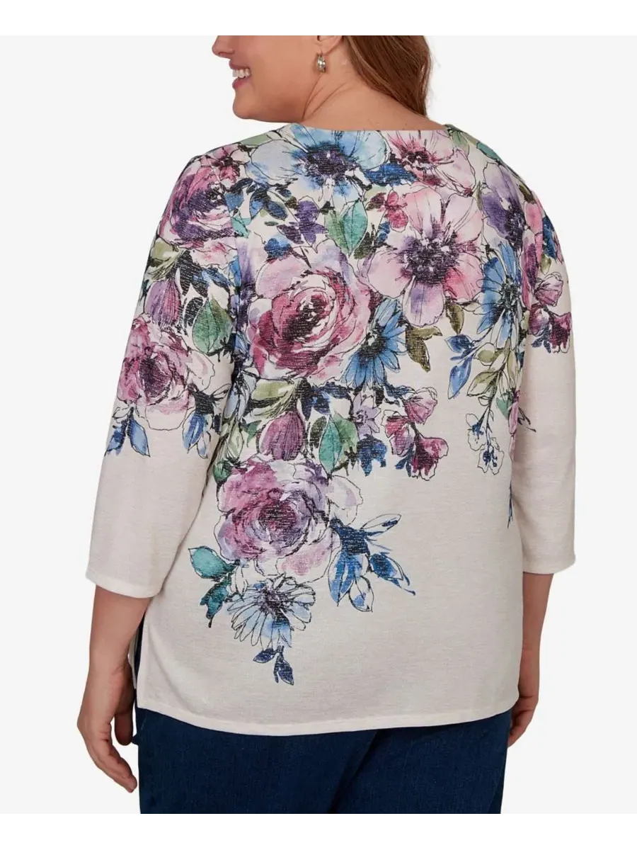 Топ трикотажный с принтом Falling Roses, Plus Size Alfred Dunner — изображение 5 из 5, мульти