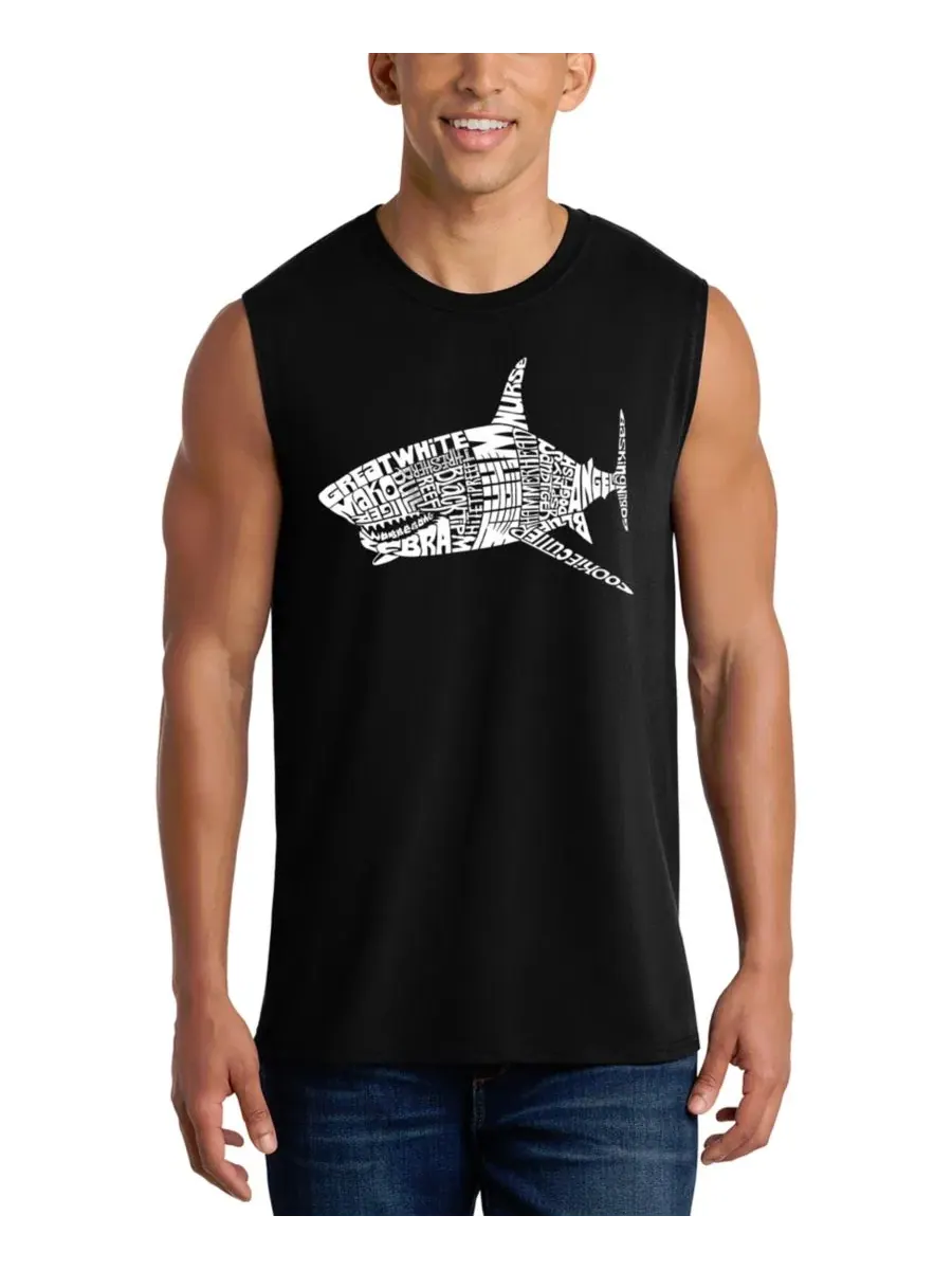 Мужская майка с принтом Shark Word Art LA Pop Art — изображение 1 из 4, черный