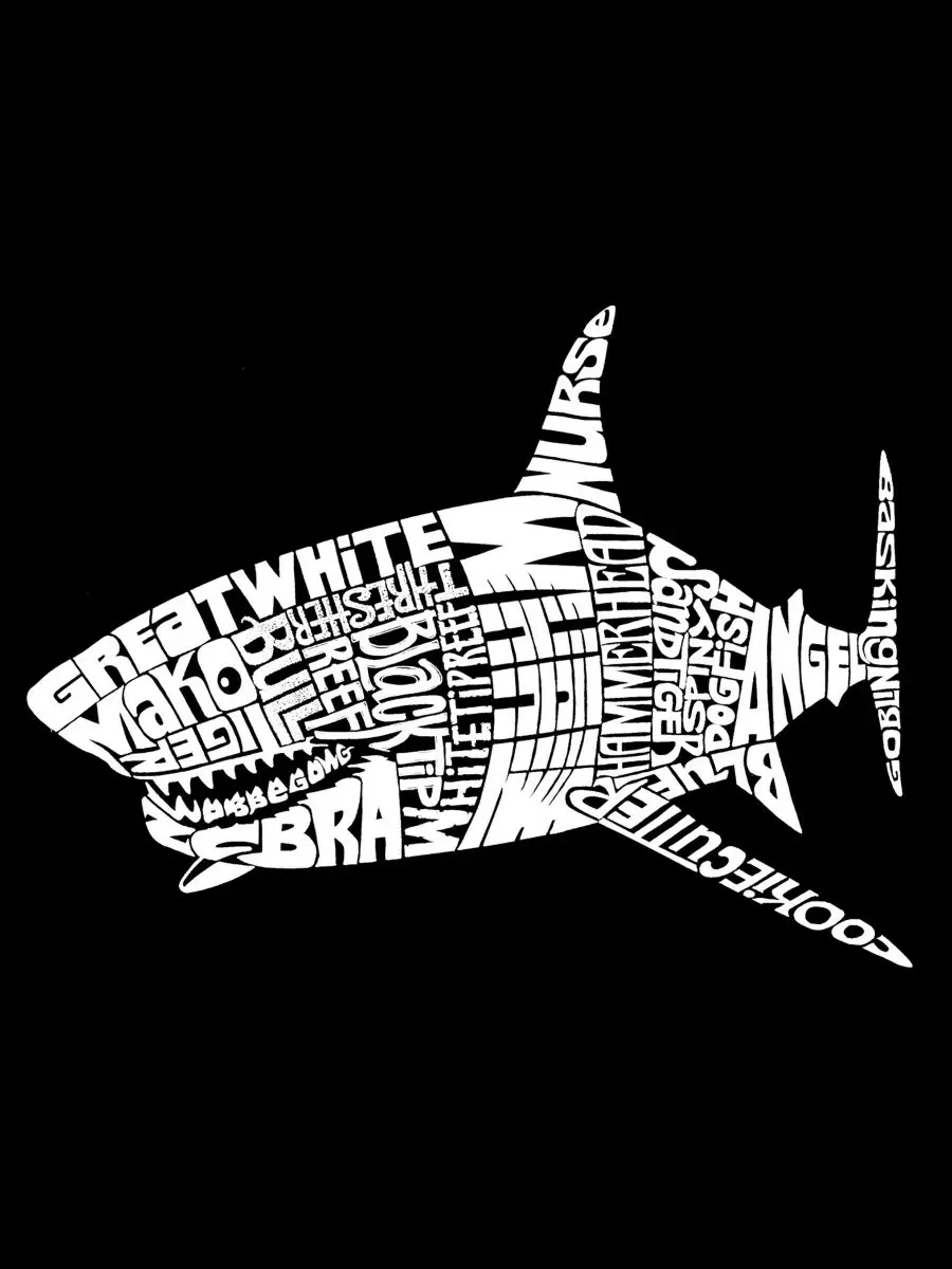 Мужская майка с принтом Shark Word Art LA Pop Art — изображение 4 из 4, черный