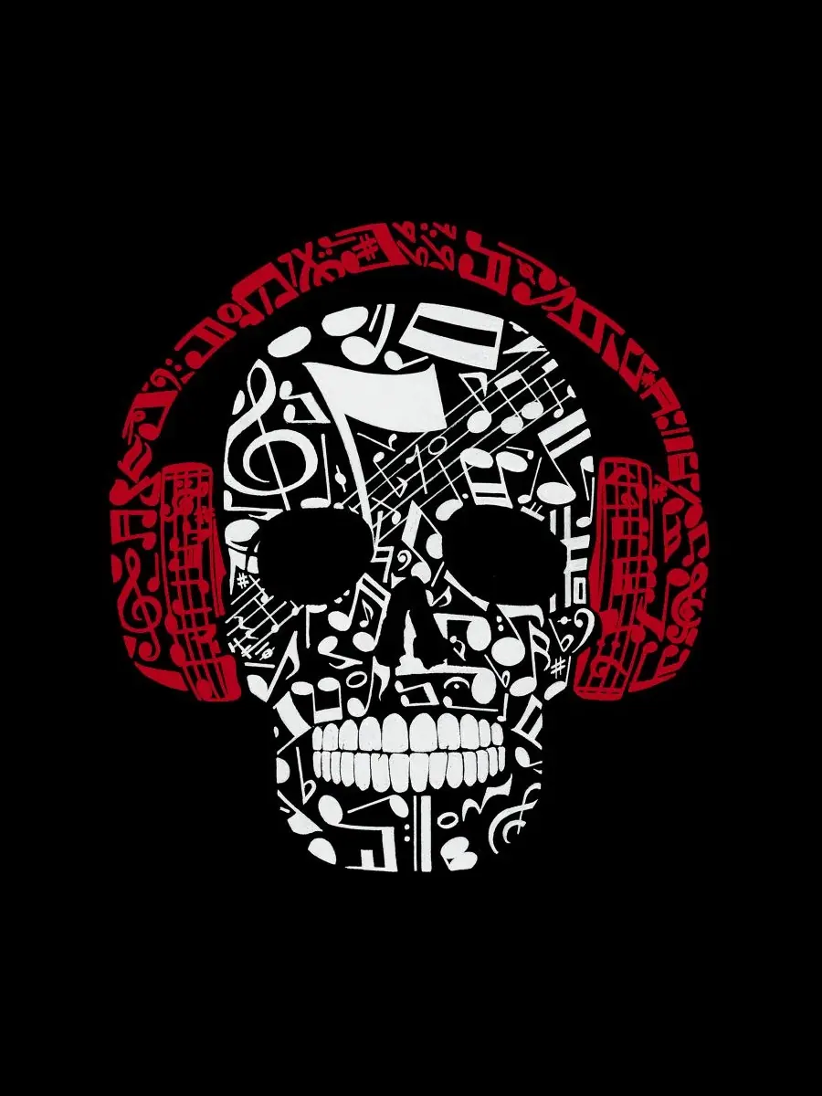 Мужская майка-безрукавка с принтом Skull with Headphones Music Word Art LA Pop Art — изображение 4 из 4, черный