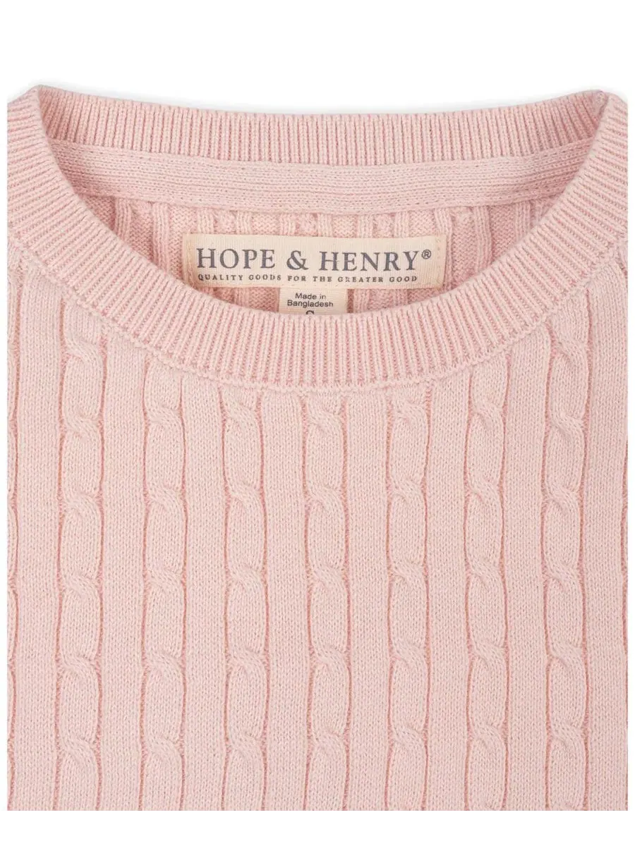 Детский свитер с коротким рукавом из органического хлопка и косами Hope & Henry — изображение 3 из 3, бледный розовый