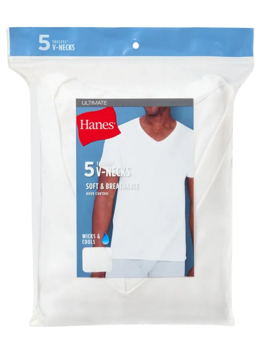 Мужские майки с V-образным вырезом, комплект из 5 штук Hanes — изображение 8 из 8, разноцветный