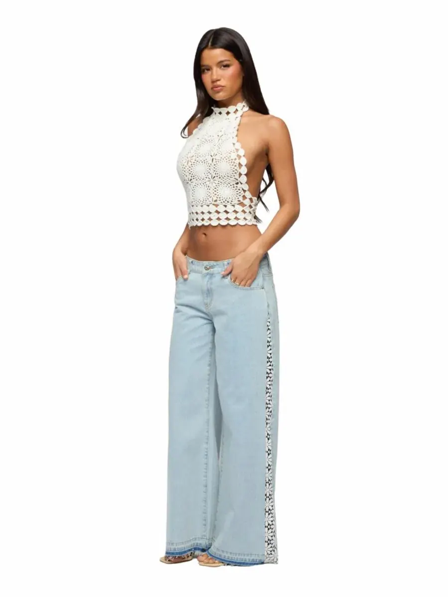 Топ без рукавов с открытой спиной и высоким воротником-хомутом, модель Backless Crochet High Neck — изображение 3 из 5