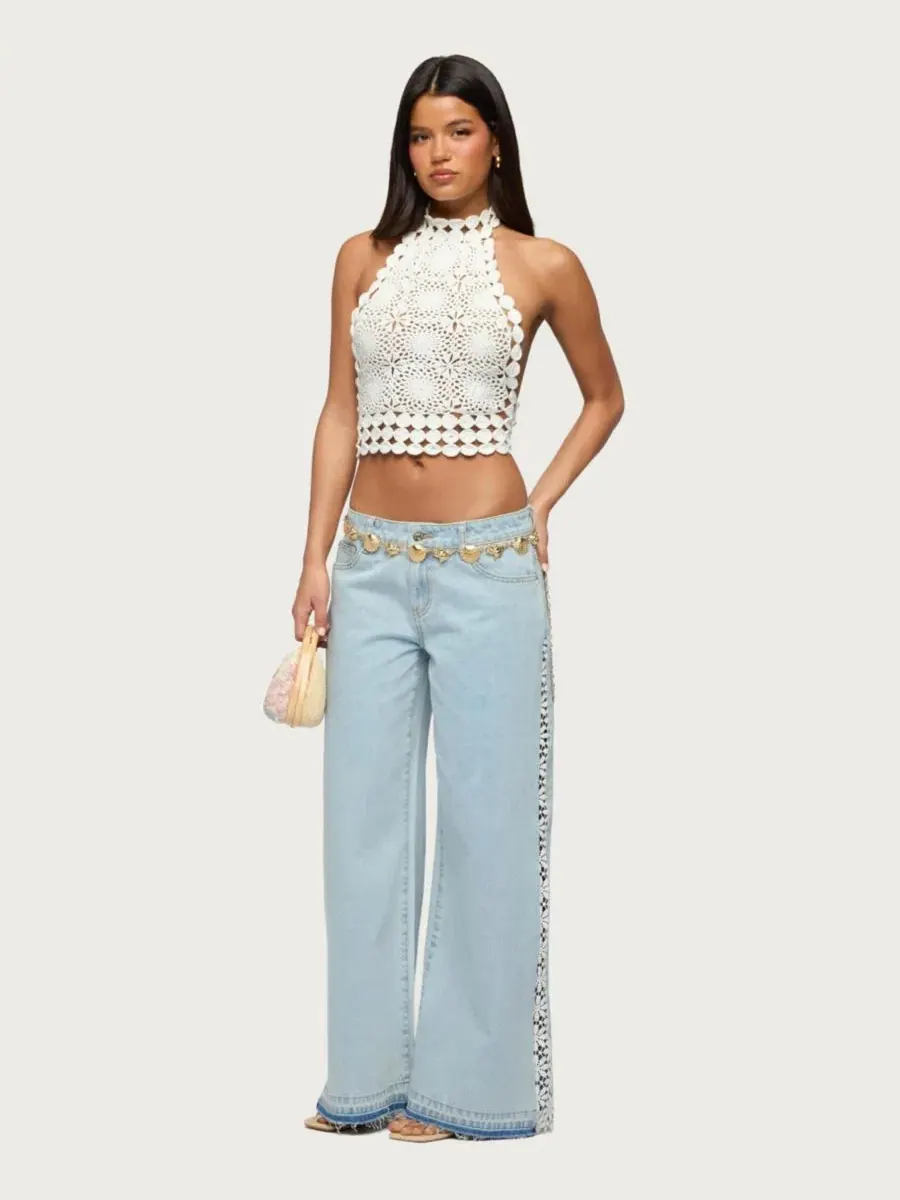 Топ без рукавов с открытой спиной и высоким воротником-хомутом, модель Backless Crochet High Neck — изображение 5 из 5
