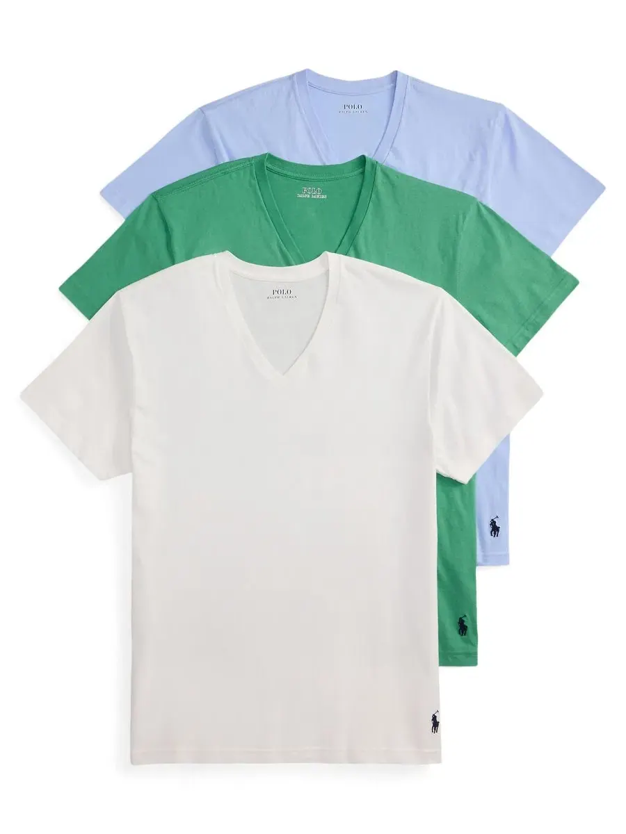 Комплект из 3 классических хлопковых мужских маек с V-образным вырезом Polo Ralph Lauren — изображение 1 из 5