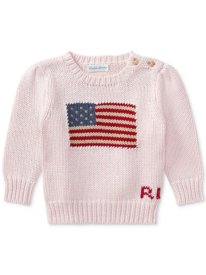 Свитер для девочек с флагом Polo Ralph Lauren — изображение 1 из 2, розовый