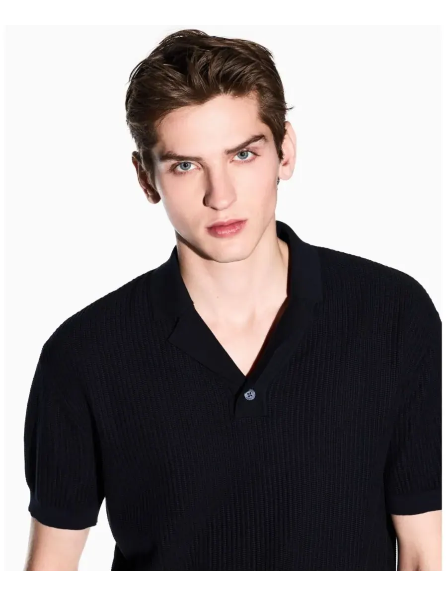 Мужской фактурный поло-свитер A|X Armani Exchange — изображение 2 из 5, глубокий темно-синий