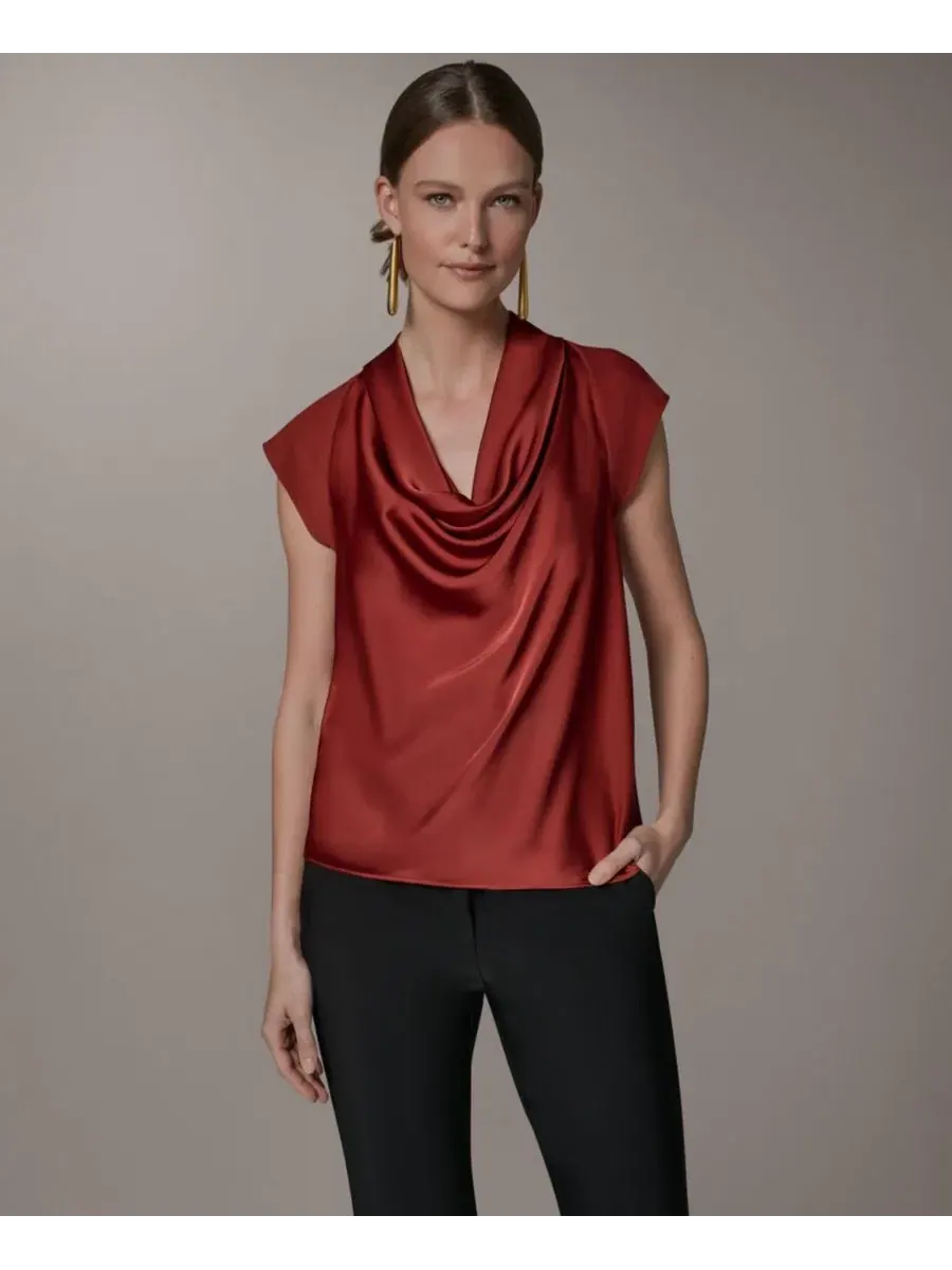 Топ с драпировкой и воротником-хомутом Donna Karan New York — изображение 1 из 7, коричневый