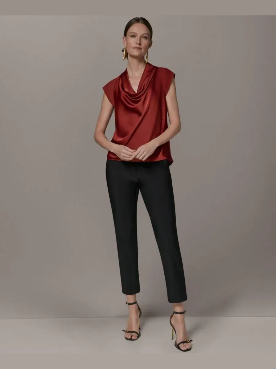 Топ с драпировкой и воротником-хомутом Donna Karan New York — изображение 2 из 7, коричневый