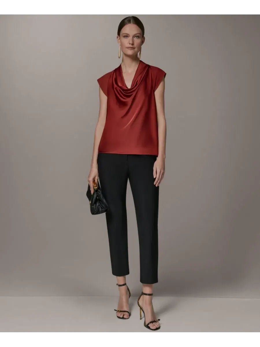 Топ с драпировкой и воротником-хомутом Donna Karan New York — изображение 3 из 7, коричневый