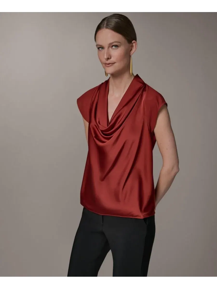 Топ с драпировкой и воротником-хомутом Donna Karan New York — изображение 4 из 7, коричневый