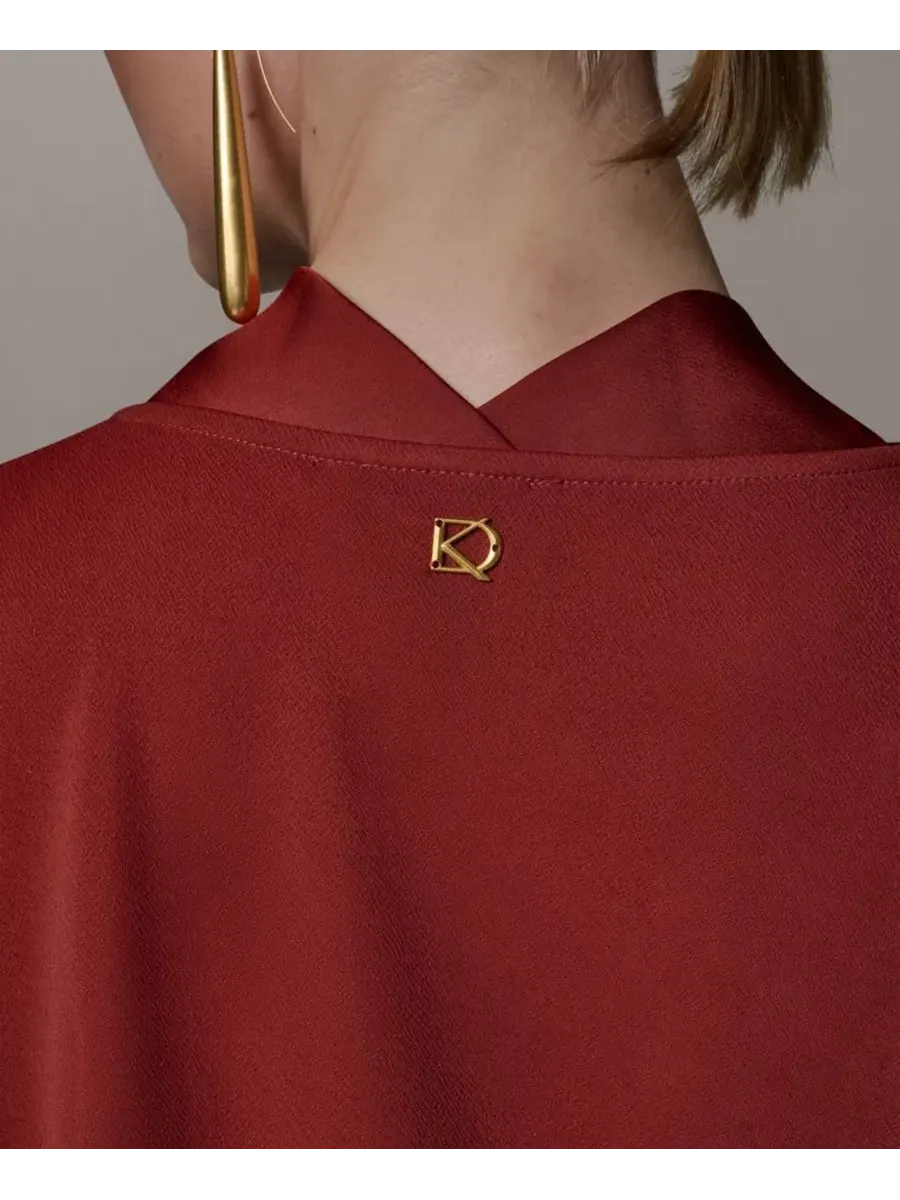 Топ с драпировкой и воротником-хомутом Donna Karan New York — изображение 6 из 7, коричневый