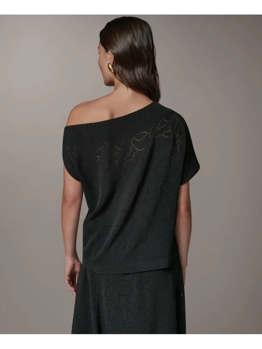 Топ с асимметричным вырезом и лазерной перфорацией, без рукавов Donna Karan New York — изображение 4 из 5, черный