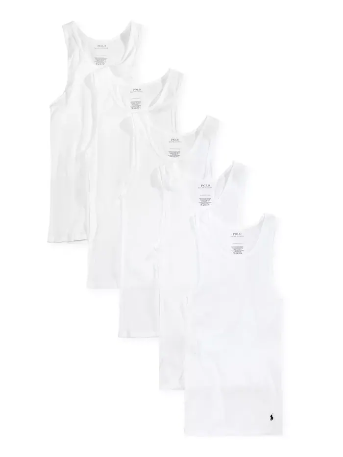 Мужские майки-борцовки хлопковые, 5 штук Polo Ralph Lauren — изображение 1 из 6, белый