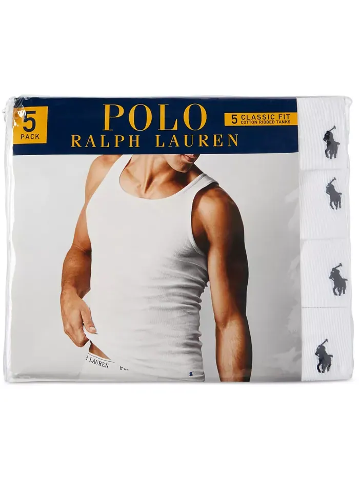Мужские майки-борцовки хлопковые, 5 штук Polo Ralph Lauren — изображение 3 из 6, белый