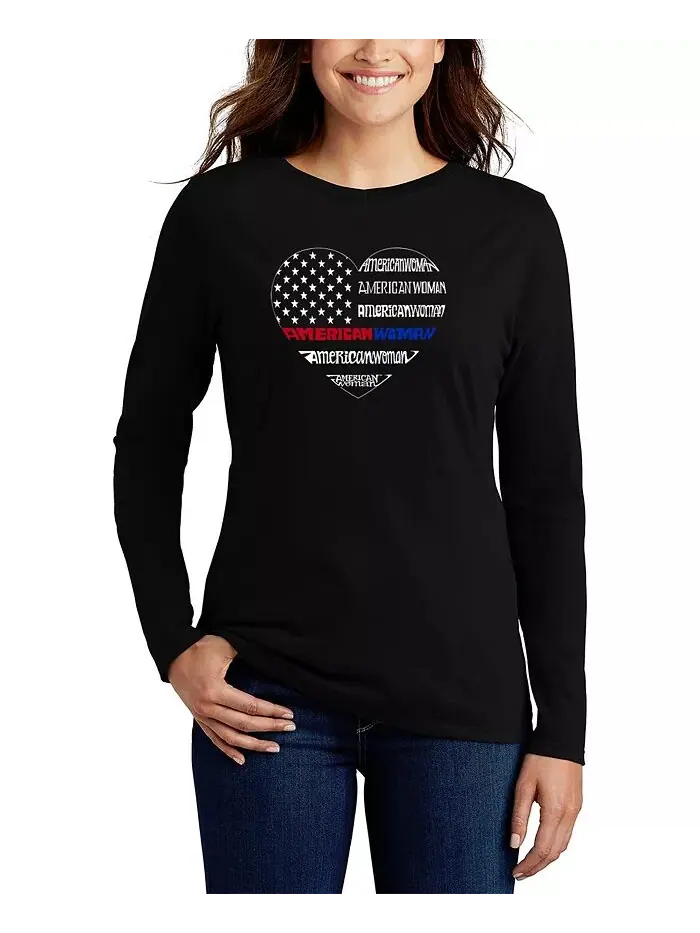 Женская футболка с длинным рукавом American Woman Word Art LA Pop Art — изображение 1 из 3, черный
