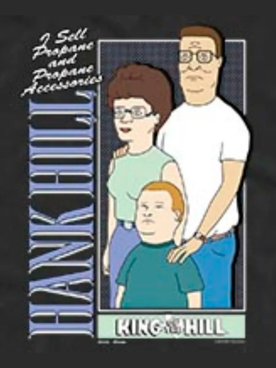 Майка с принтом King of the Hill Hank Hill Family Portrait Fifth Sun — изображение 3 из 3, черный