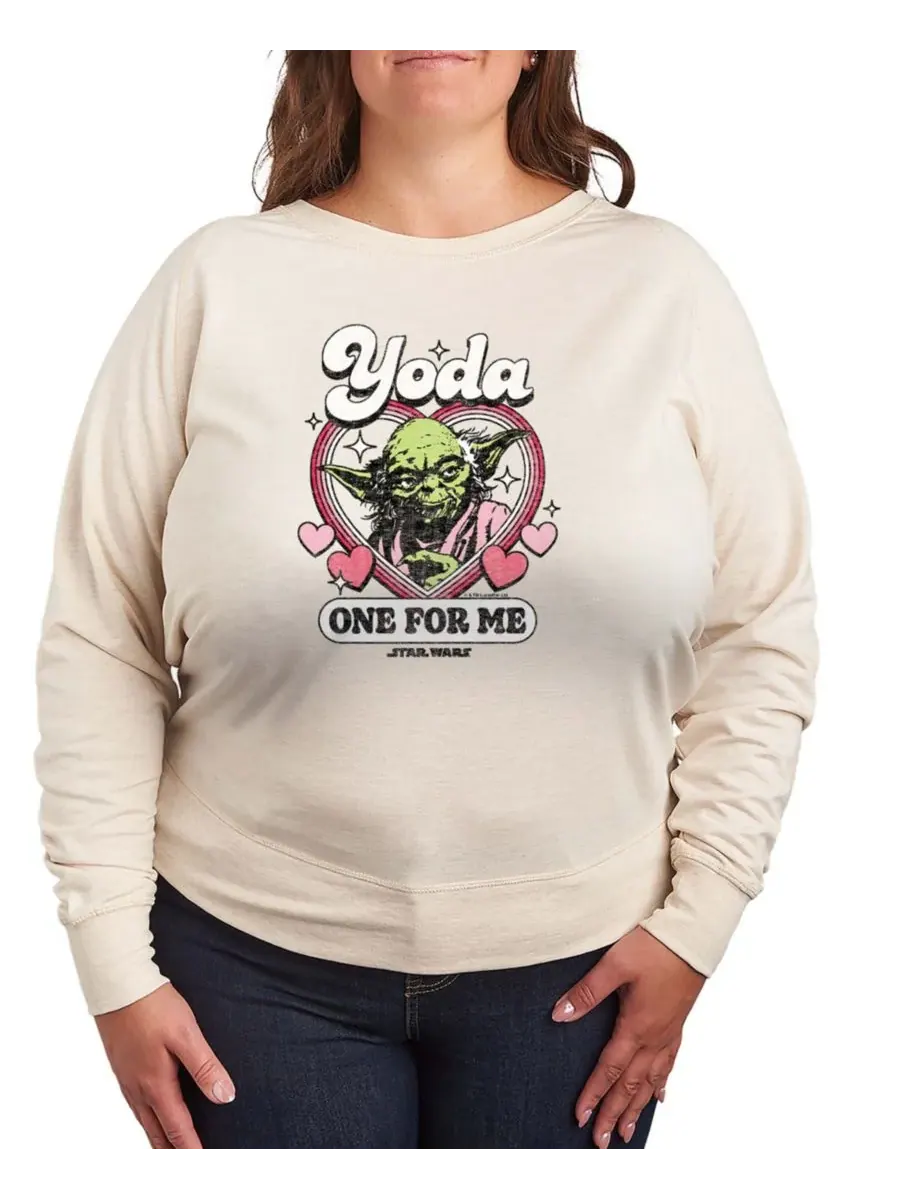 Женская футболка с длинными рукавами Star Wars Yoda One For Me из французского махрового трикотажа — изображение 1 из 3