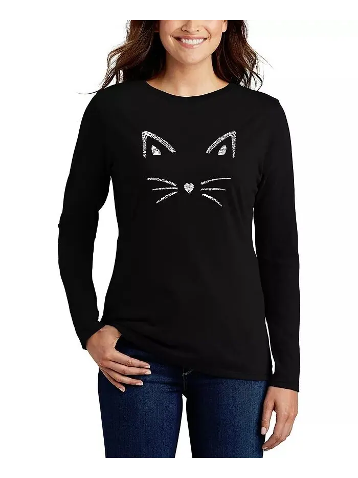 Женская футболка с длинным рукавом и надписью Word Art Whiskers LA Pop Art — изображение 1 из 3, черный