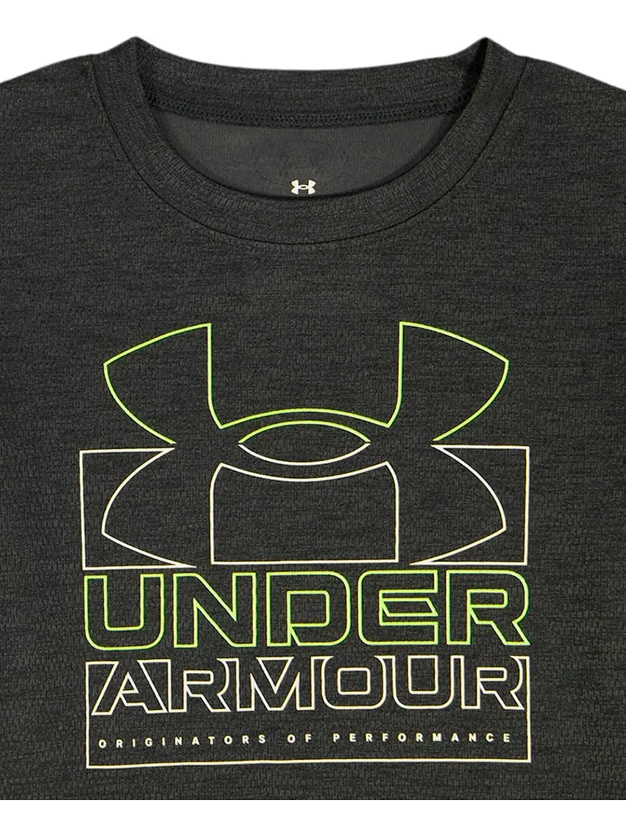 Детский комплект из футболки с круглым вырезом и шорт (2 размера, 2T-7) Under Armour — изображение 4 из 6, черный/неоновый