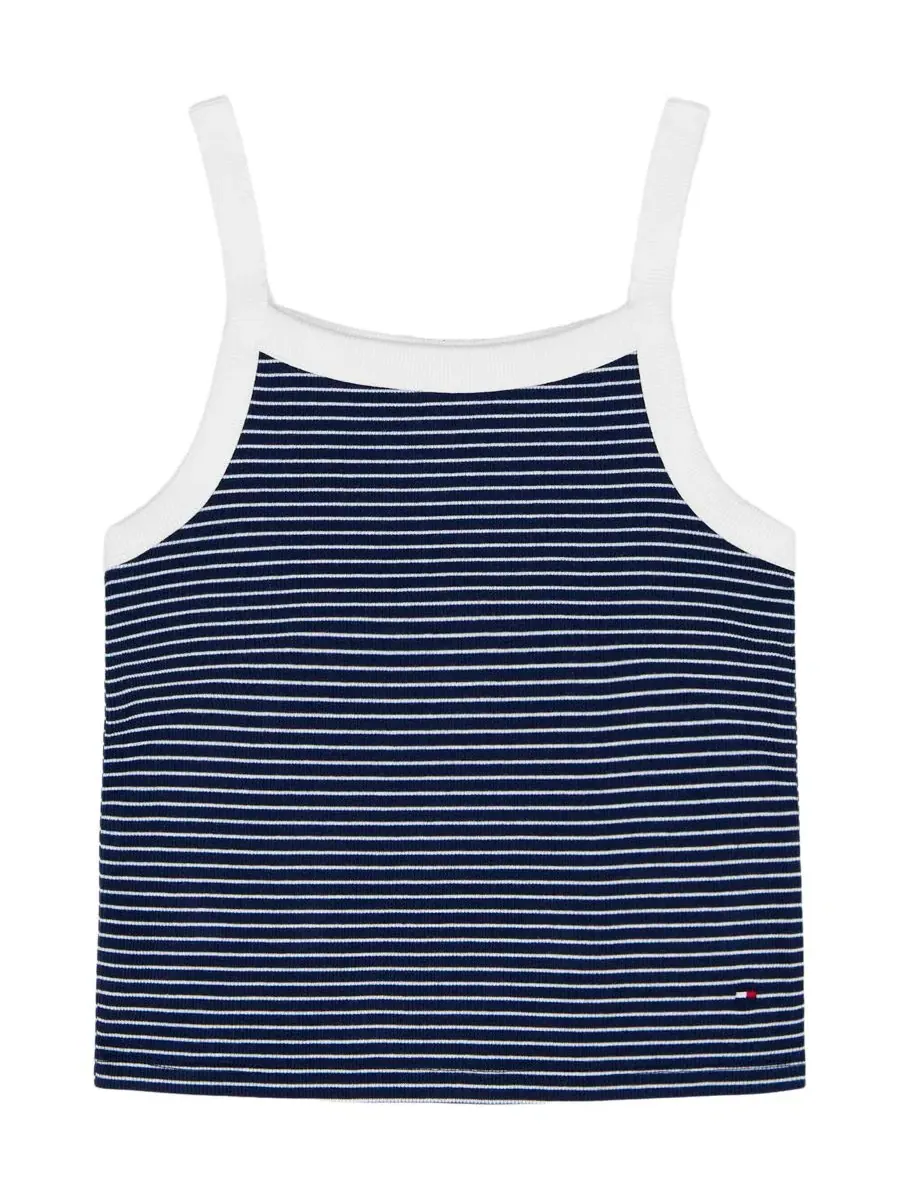 Полосатая майка без рукавов для девочек 7-16 лет Tommy Hilfiger — изображение 1 из 5, темно-синий
