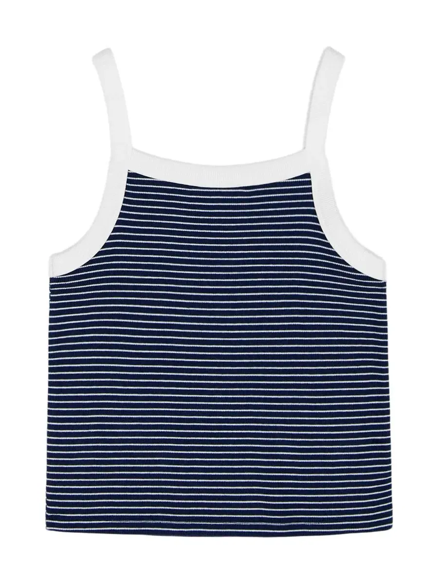 Полосатая майка без рукавов для девочек 7-16 лет Tommy Hilfiger — изображение 2 из 5, темно-синий