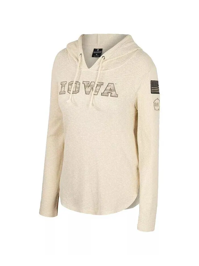 Женская кремовая футболка с капюшоном Iowa Hawkeyes OHT в стиле милитари Casey Raglan с длинными — изображение 3 из 3