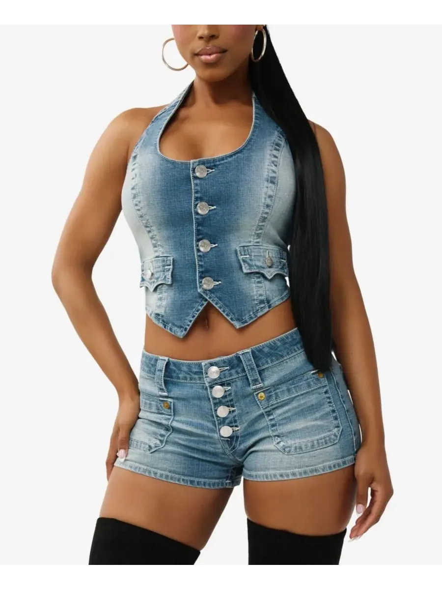 Женский джинсовый жилет-корсаж с вырезом-лодочкой True Religion