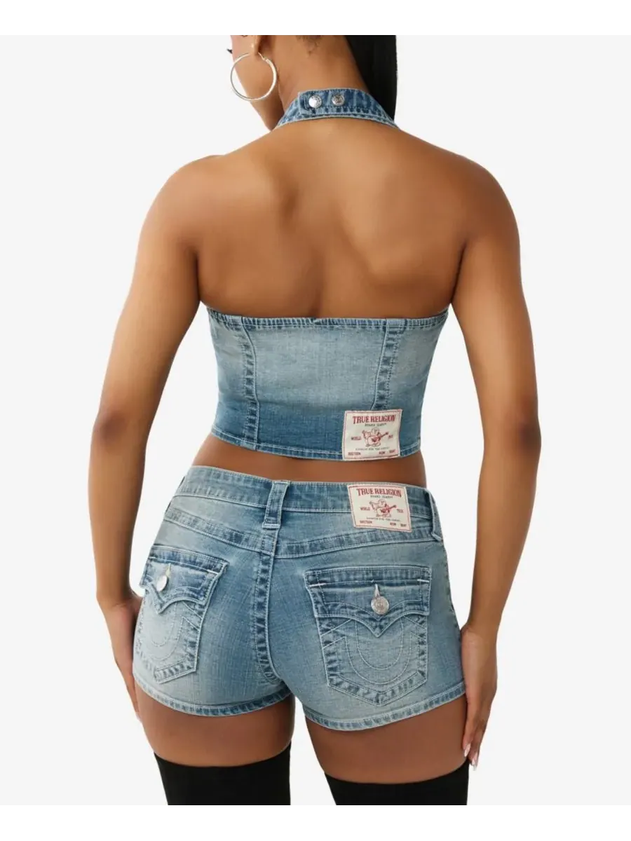 Женский джинсовый жилет-корсаж с вырезом-лодочкой True Religion — изображение 3 из 3, средняя отмывка