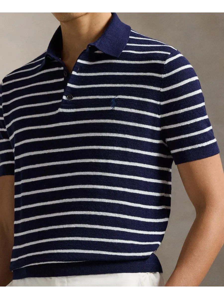 Мужской свитер с коротким рукавом и воротником-поло Polo Ralph Lauren — изображение 3 из 5, яркий темно-синий
