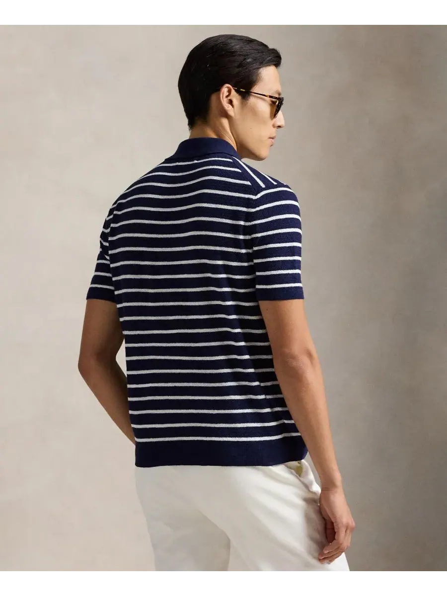 Мужской свитер с коротким рукавом и воротником-поло Polo Ralph Lauren — изображение 4 из 5, яркий темно-синий