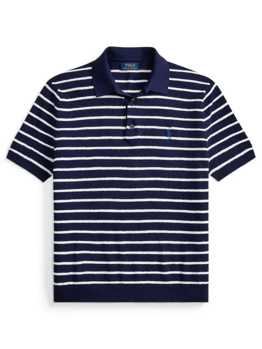Мужской свитер с коротким рукавом и воротником-поло Polo Ralph Lauren — изображение 5 из 5, яркий темно-синий
